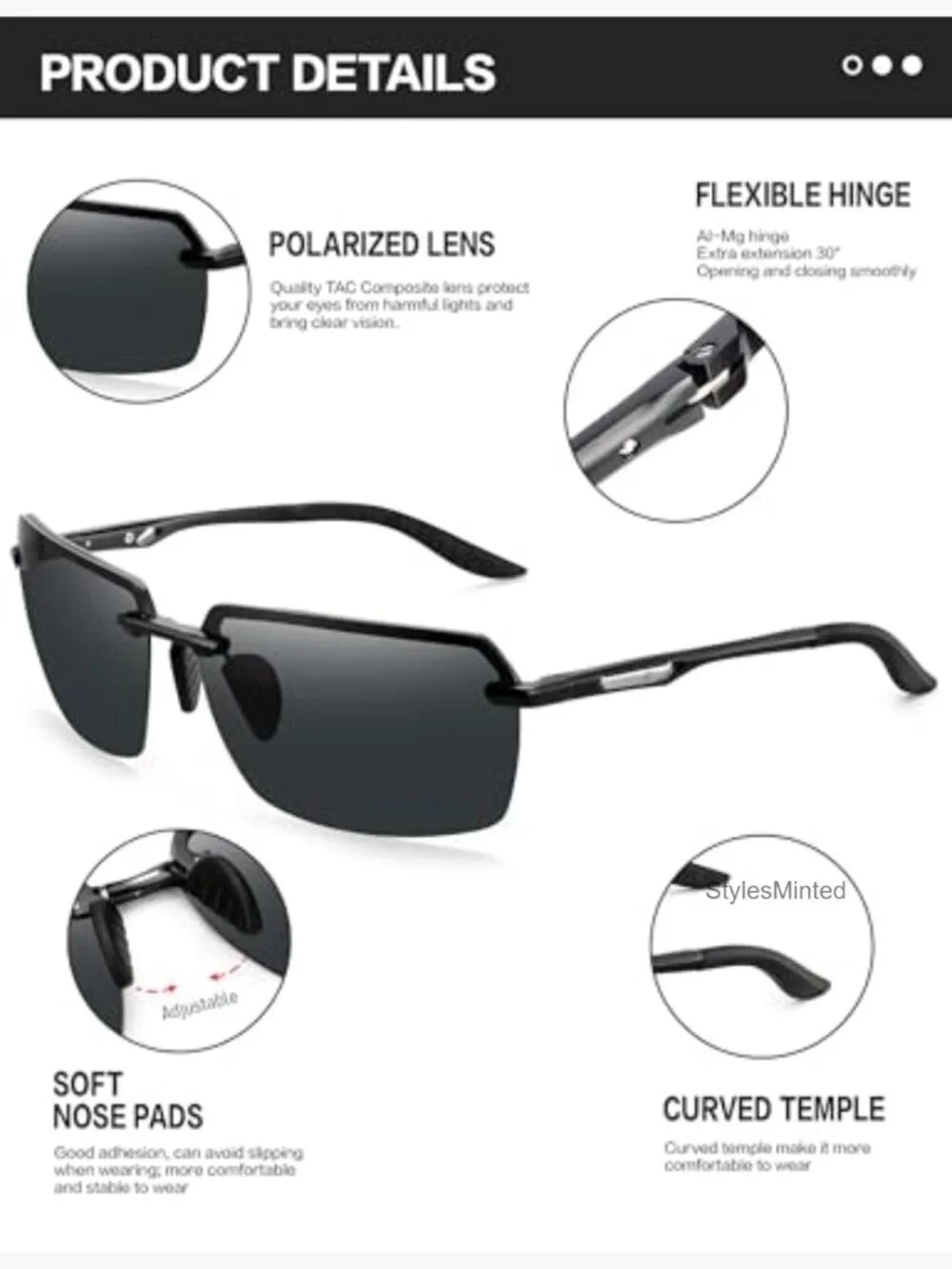 Mens Polarized Sunglasses Rimless UV Protection AL-MG Frame Driving Fishing